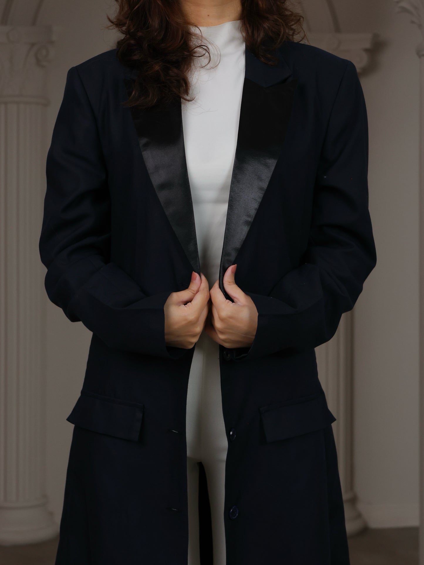 Longline Tailored Coat - Navy Blue