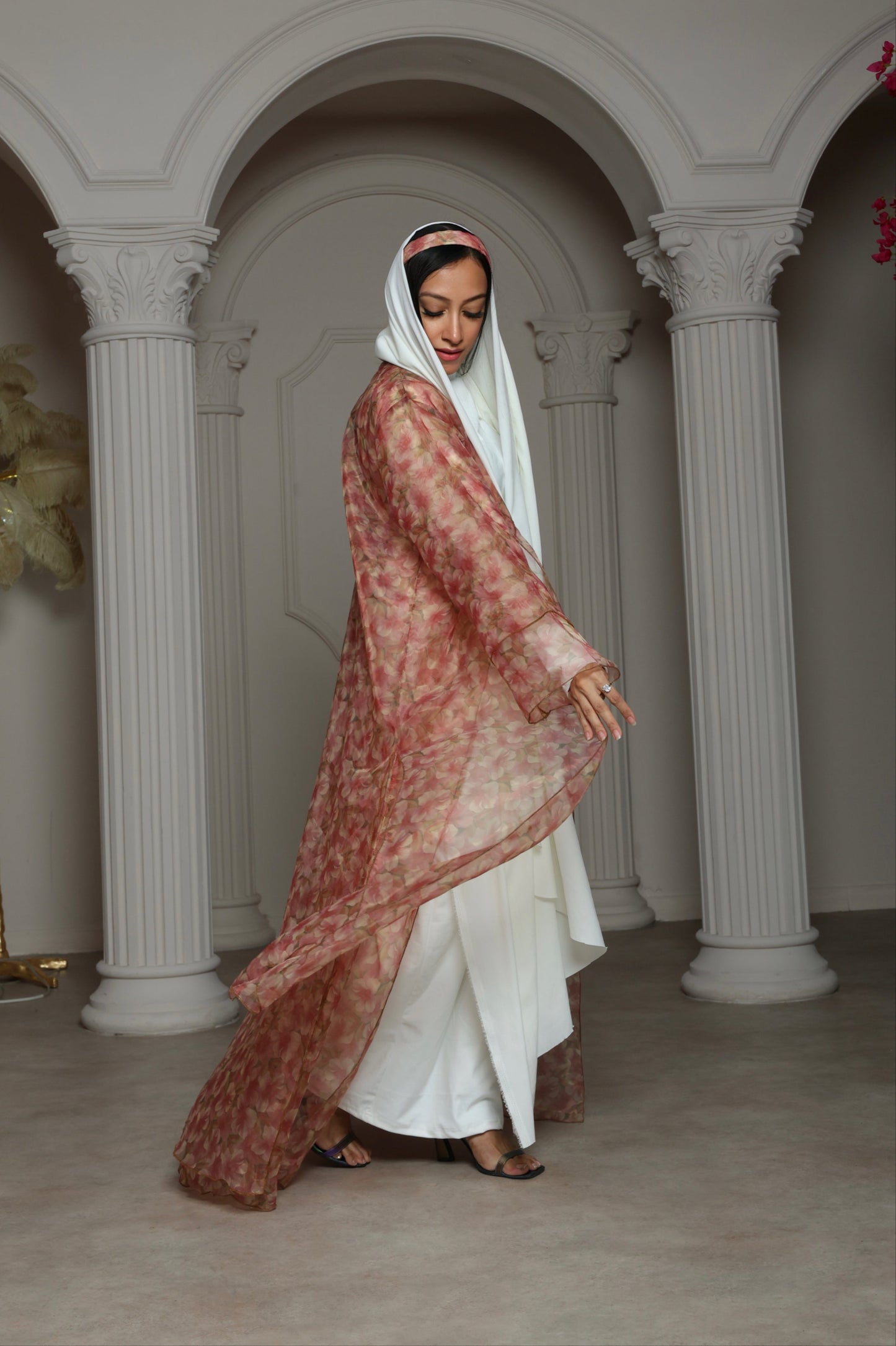 Floral Sheer Peach Abaya