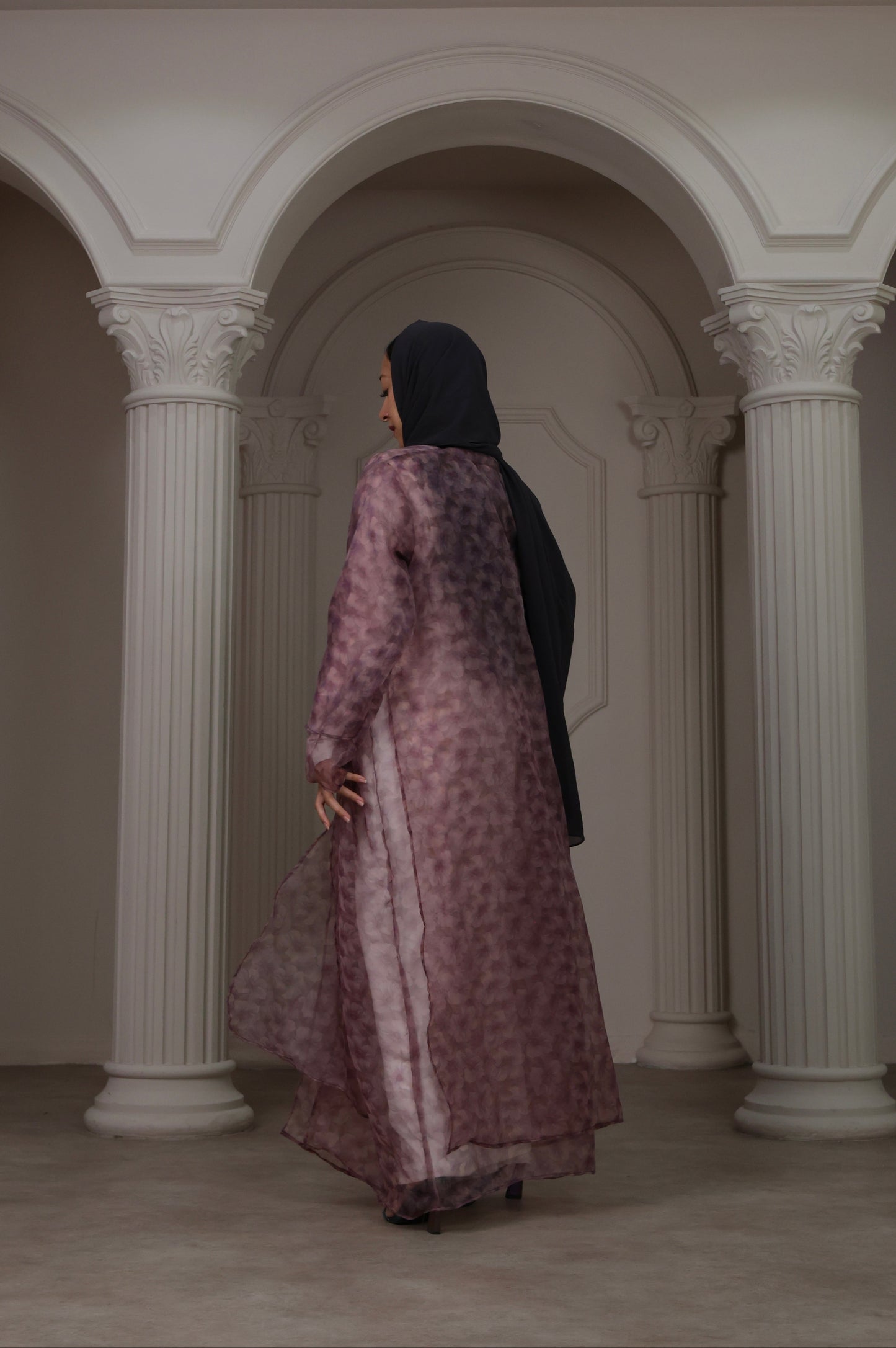Floral Sheer Purple Abaya