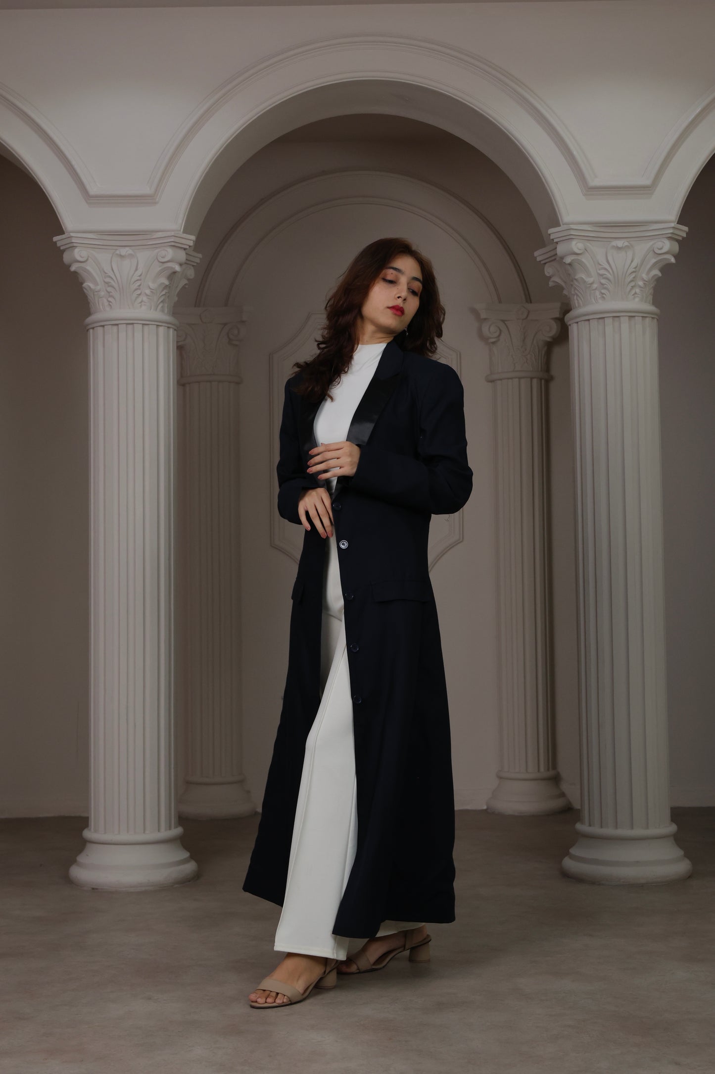 Longline Tailored Coat - Navy Blue