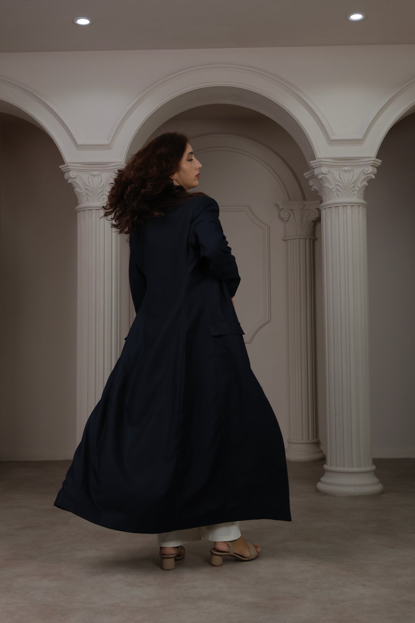 Longline Tailored Coat - Navy Blue