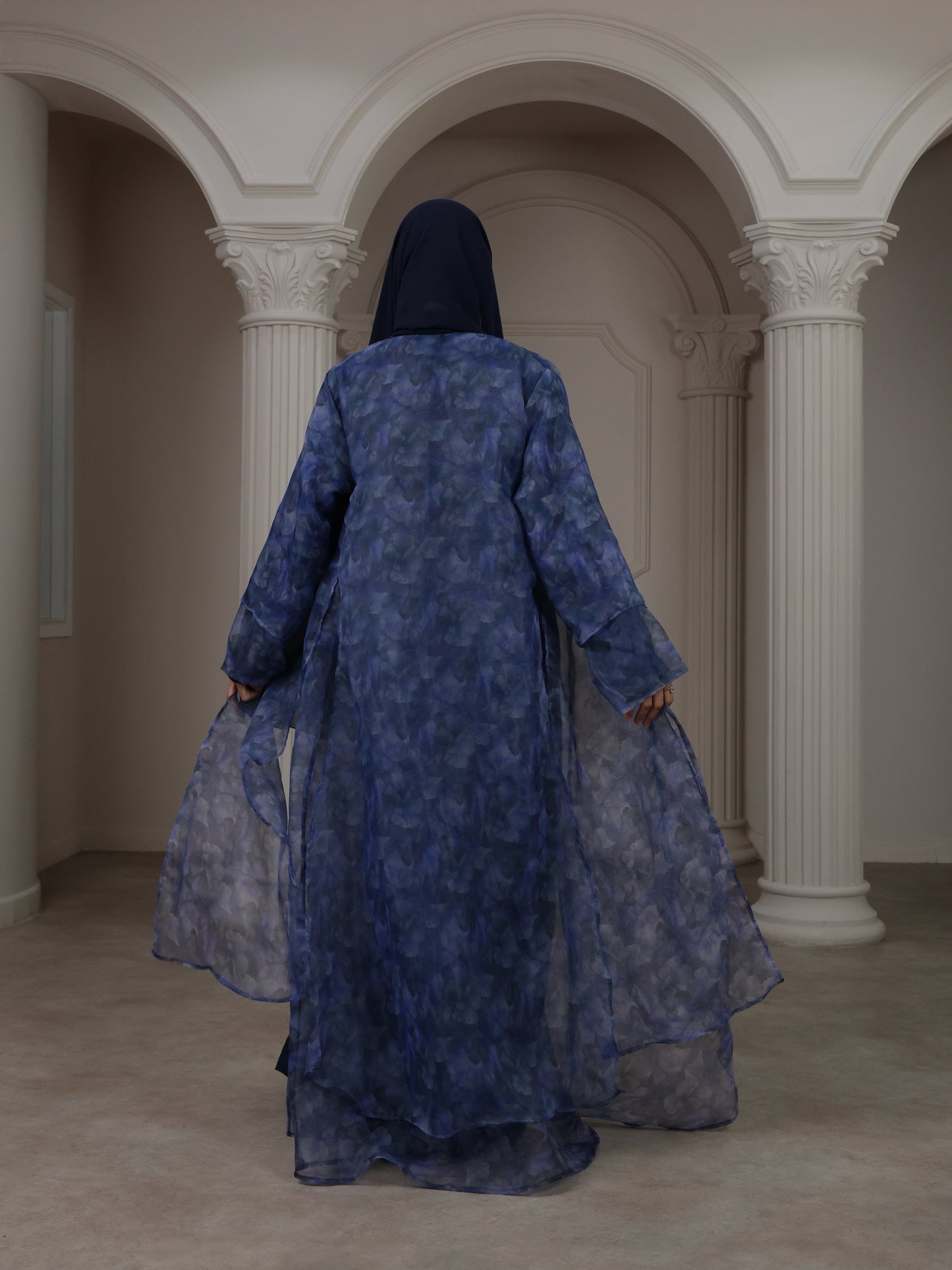 Floral Sheer Blue Abaya