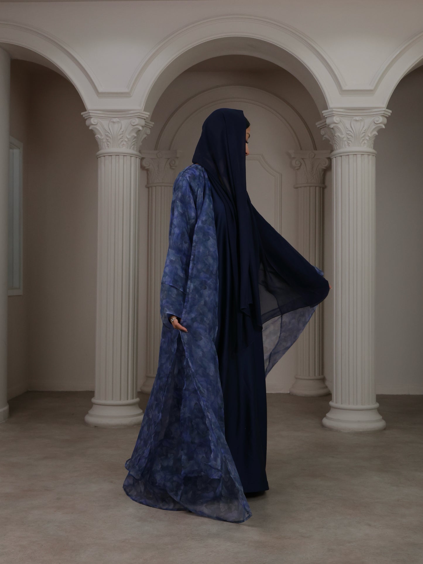 Floral Sheer Blue Abaya