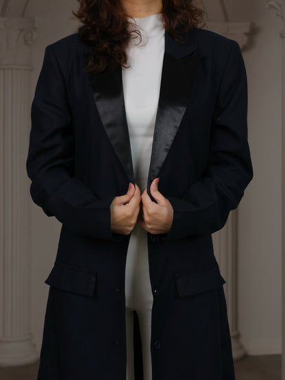 Longline Tailored Coat - Navy Blue