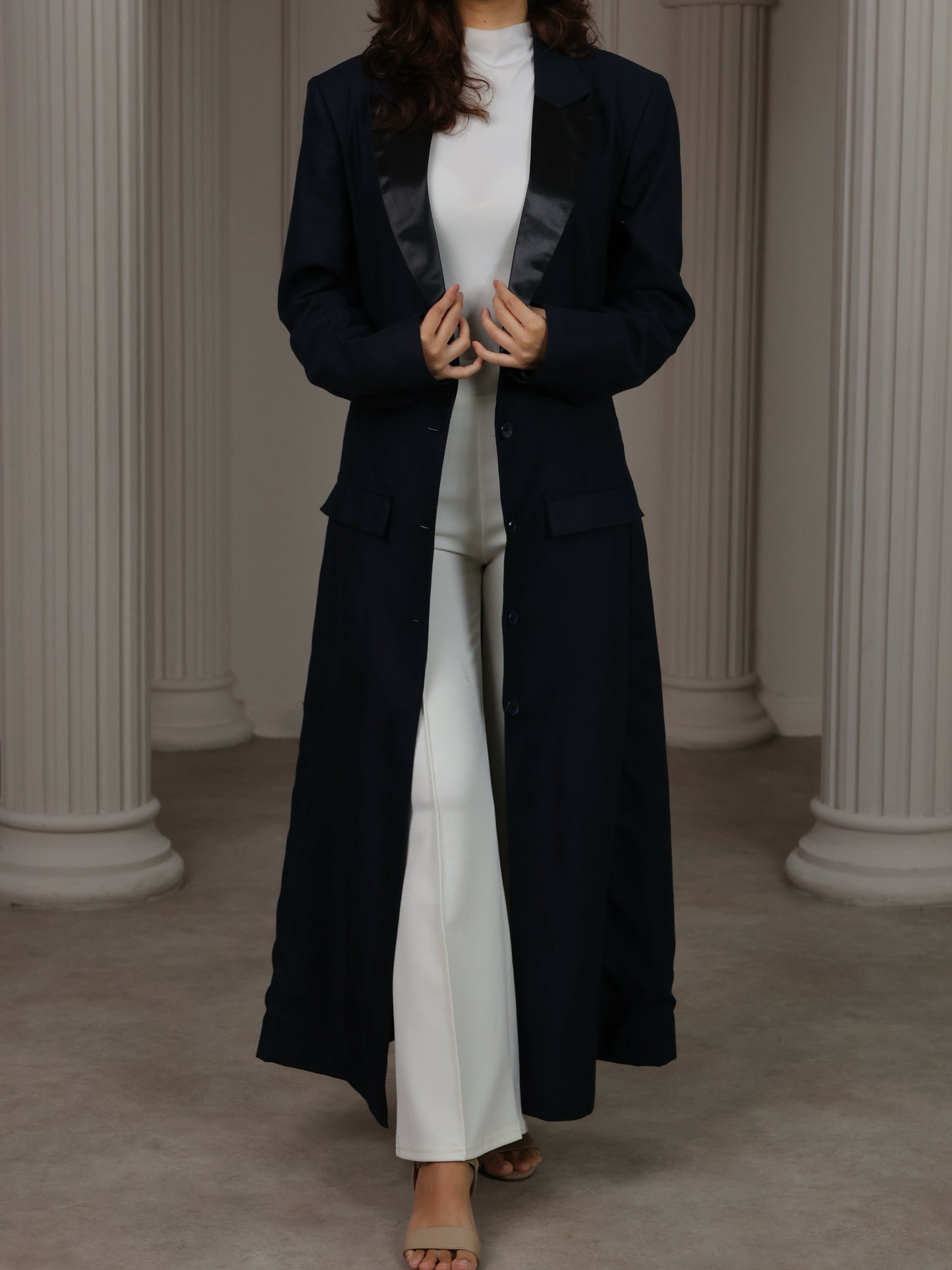 Longline Tailored Coat - Navy Blue