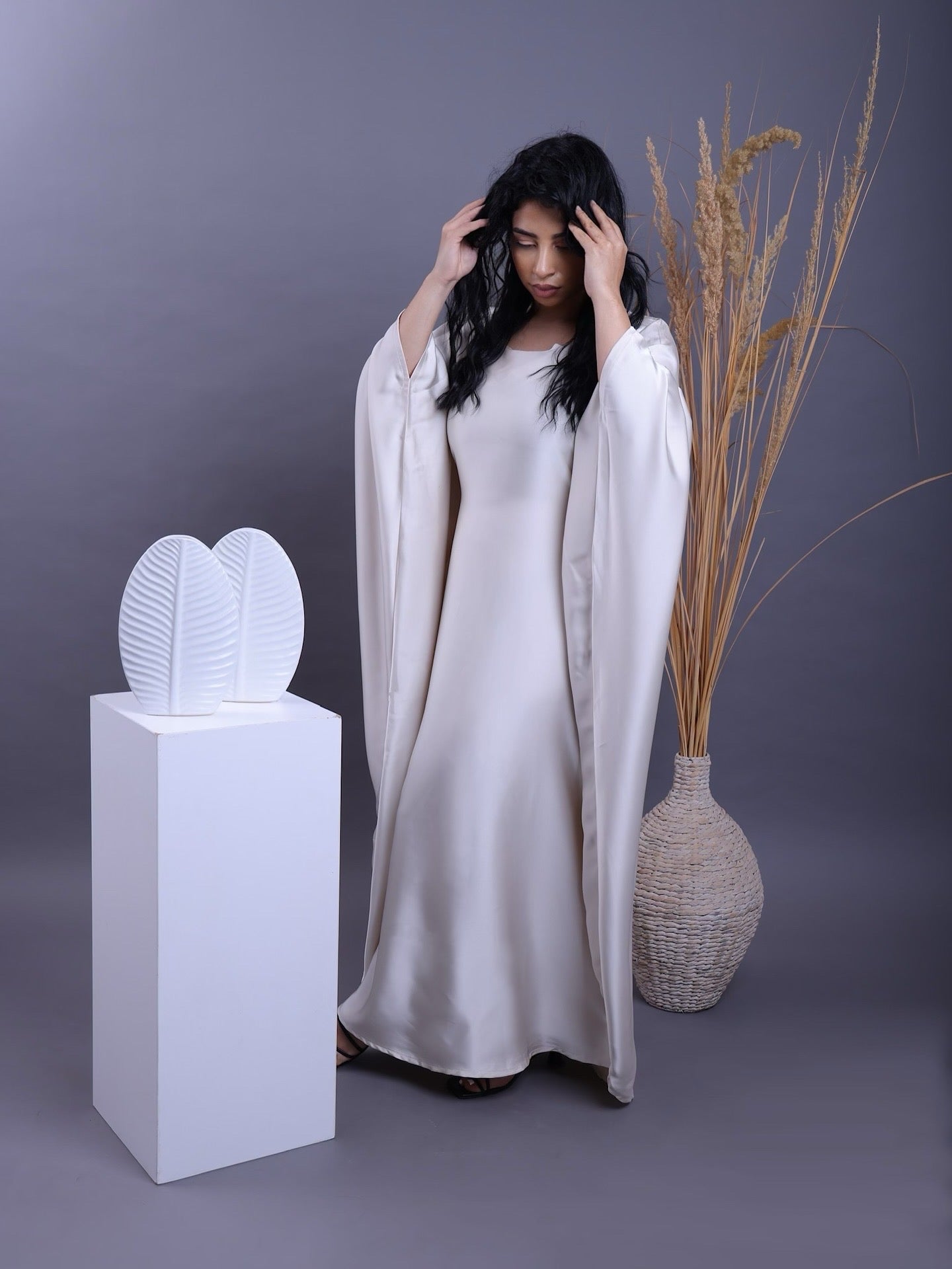 Cream Cloud – Cream cloud butterfly abaya – luxury modest fashion UAE
