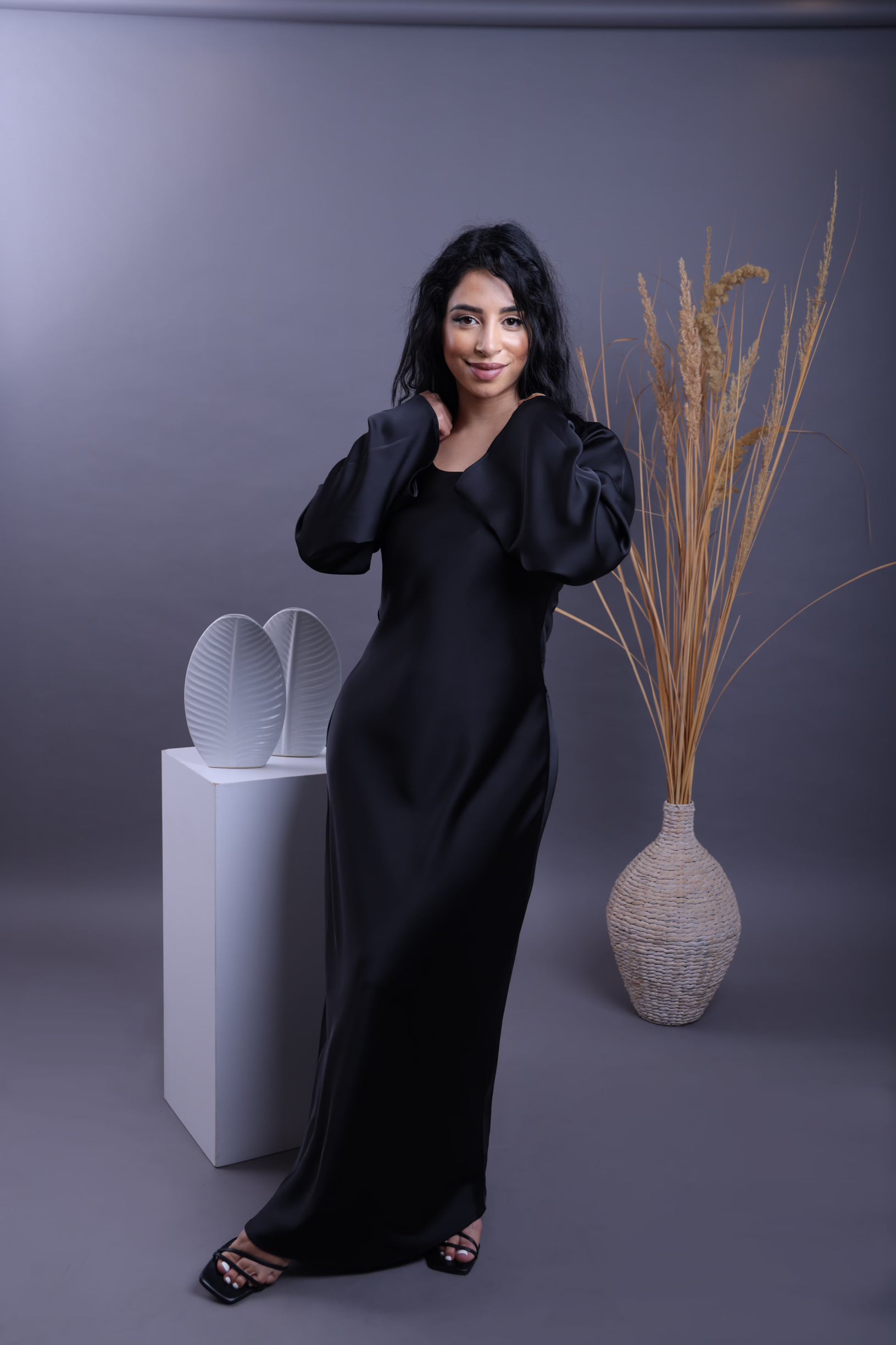  Silk black modest dress – The Veil Dress by Dyvine Dubai
