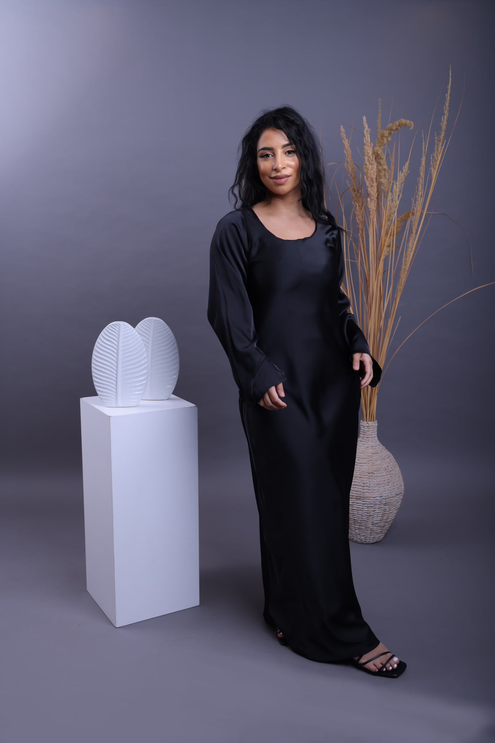  Silk black modest dress – The Veil Dress by Dyvine Dubai