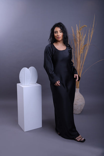  Silk black modest dress – The Veil Dress by Dyvine Dubai