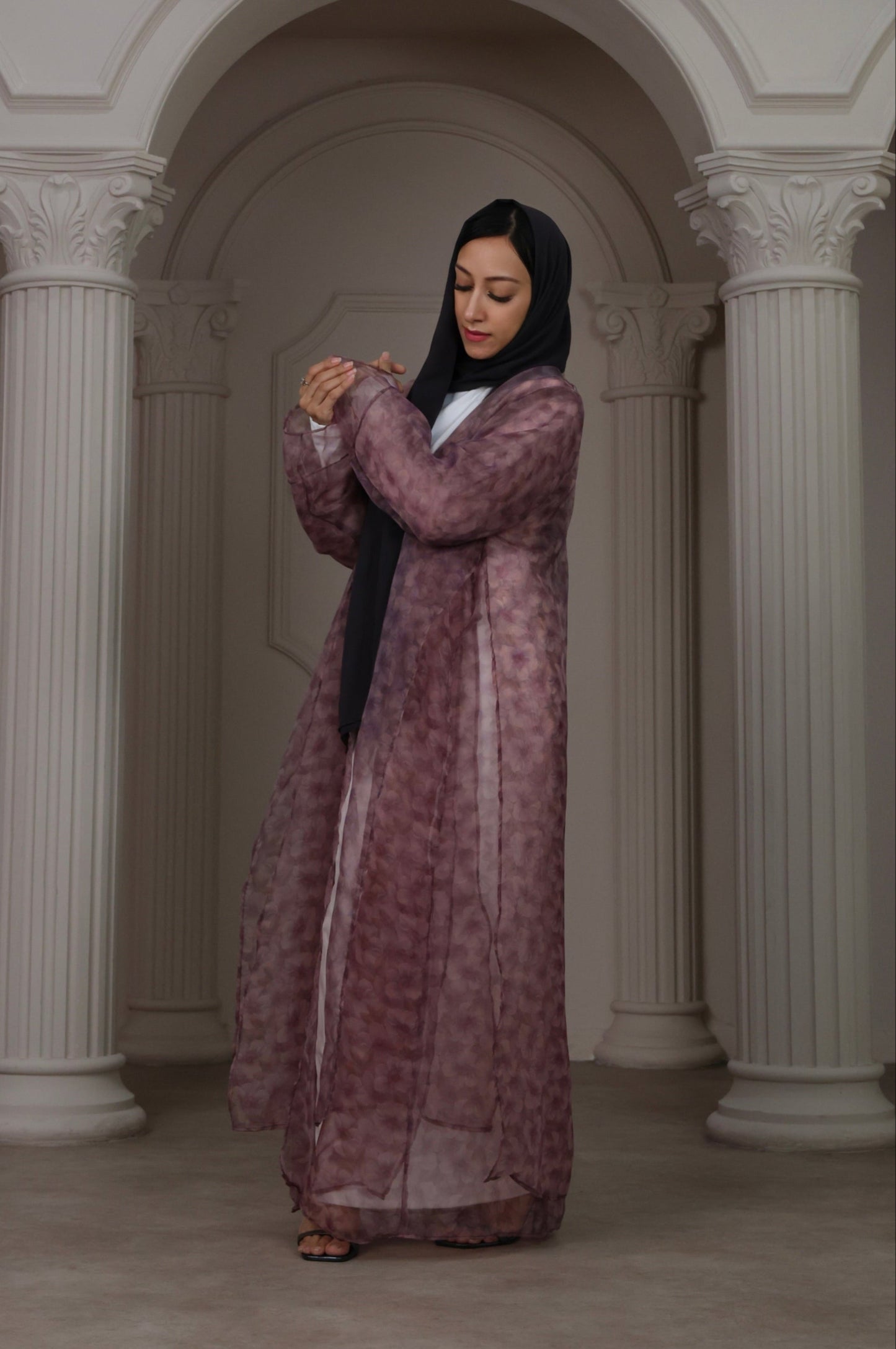 Floral Sheer Purple Abaya