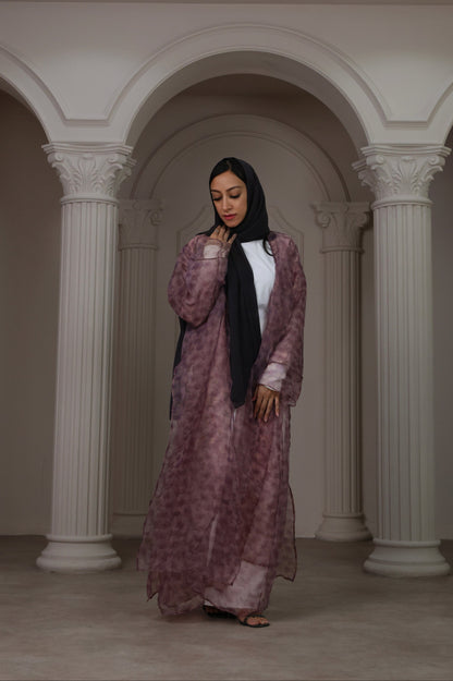 Floral Sheer Purple Abaya