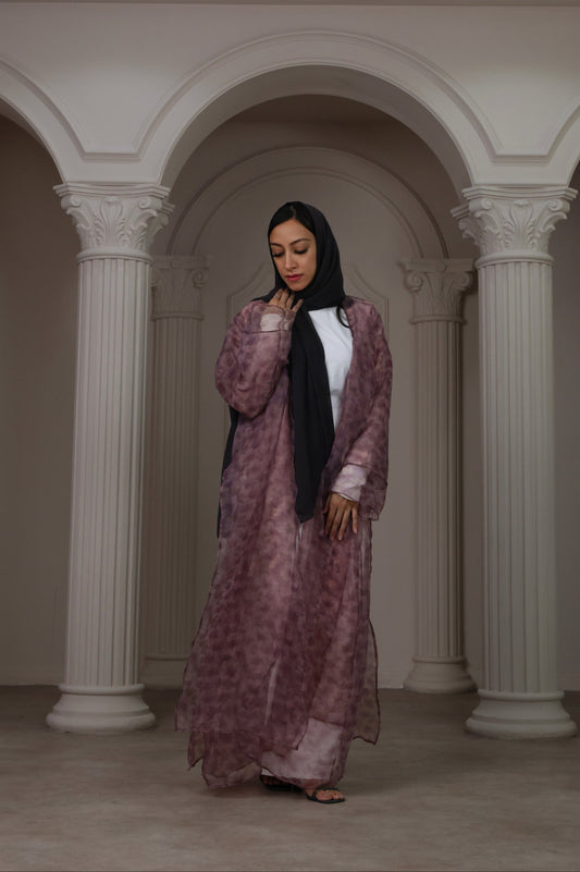 Floral Sheer Purple Abaya