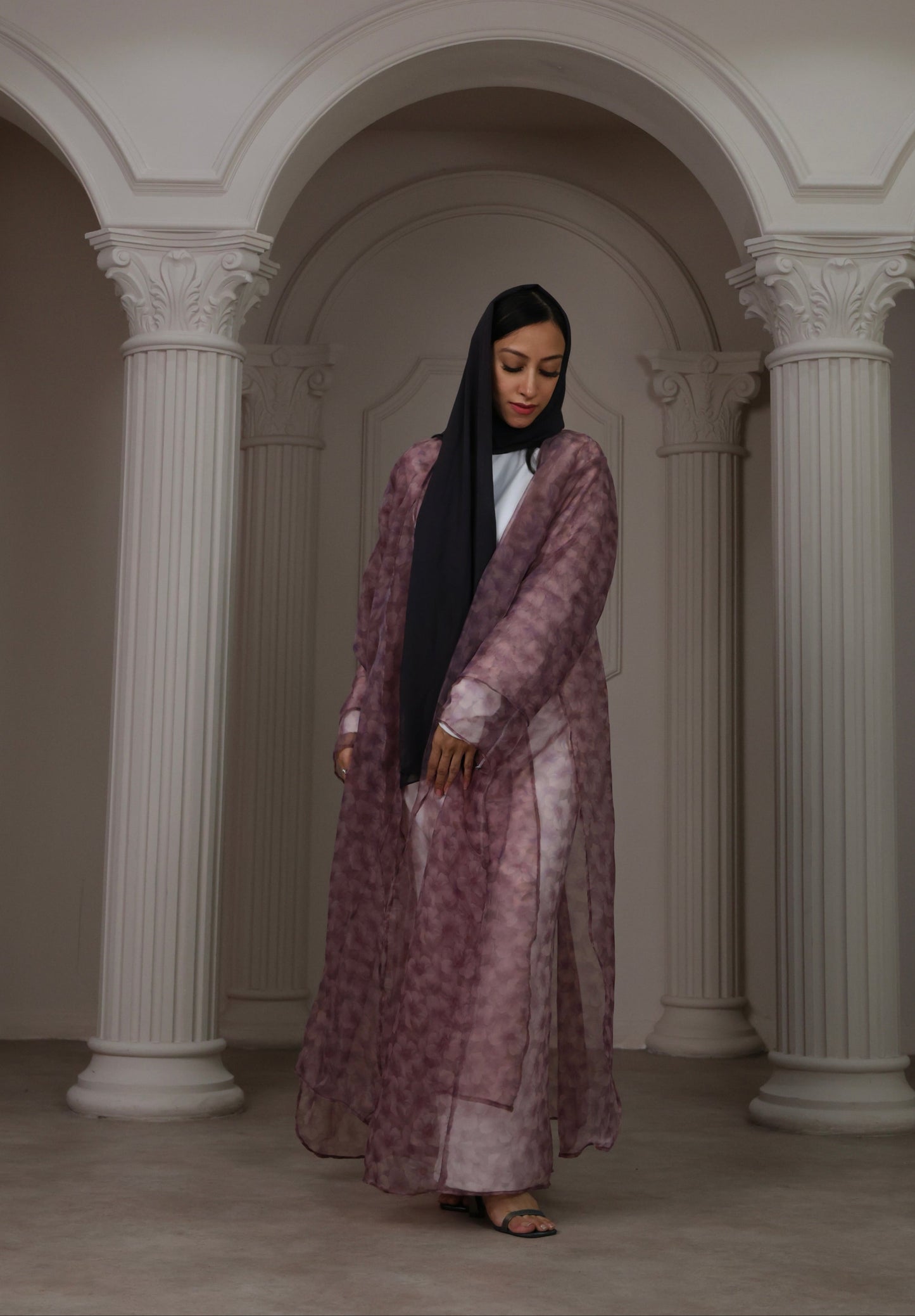 Floral Sheer Purple Abaya