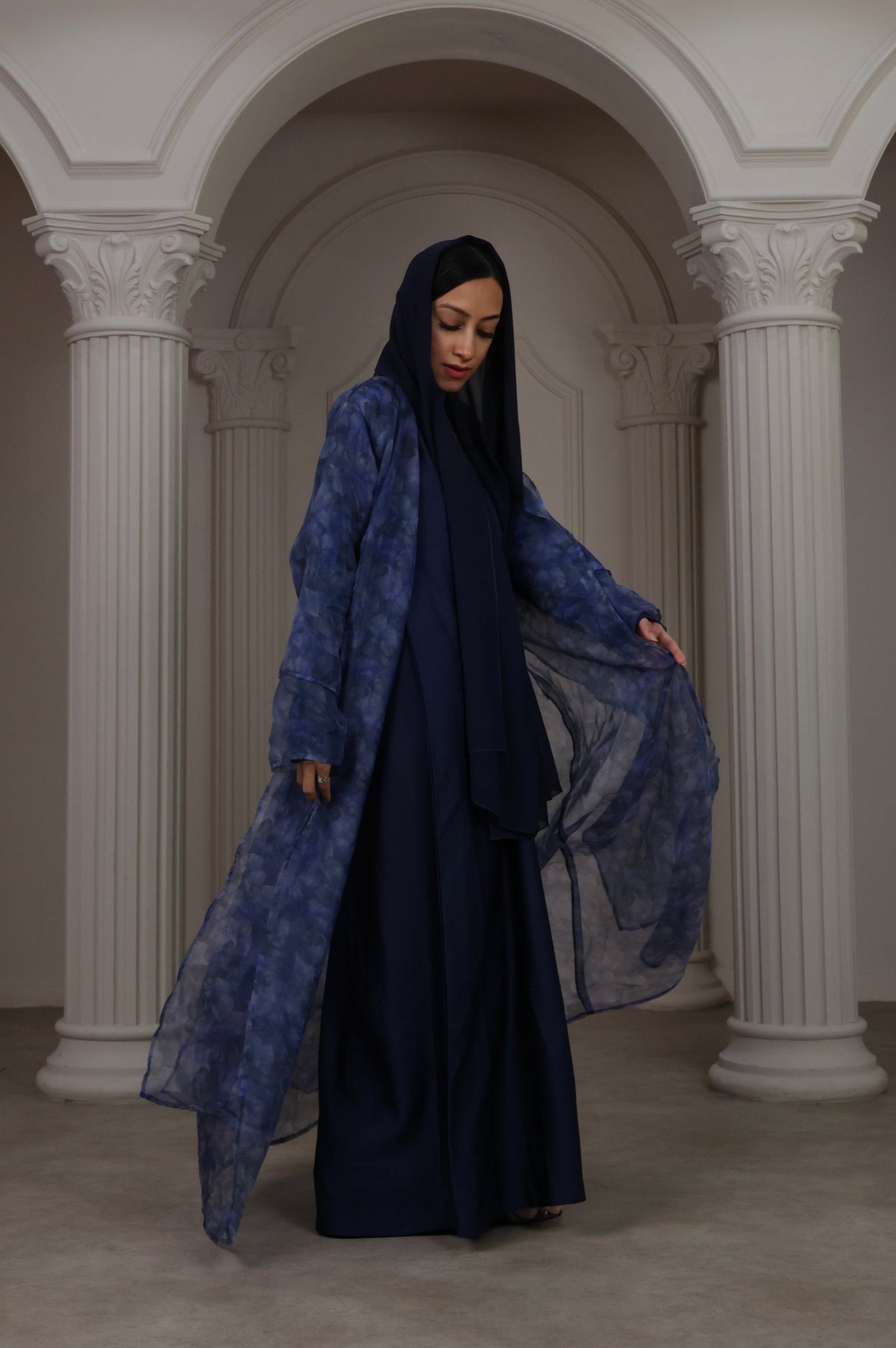 Floral Sheer Blue Abaya