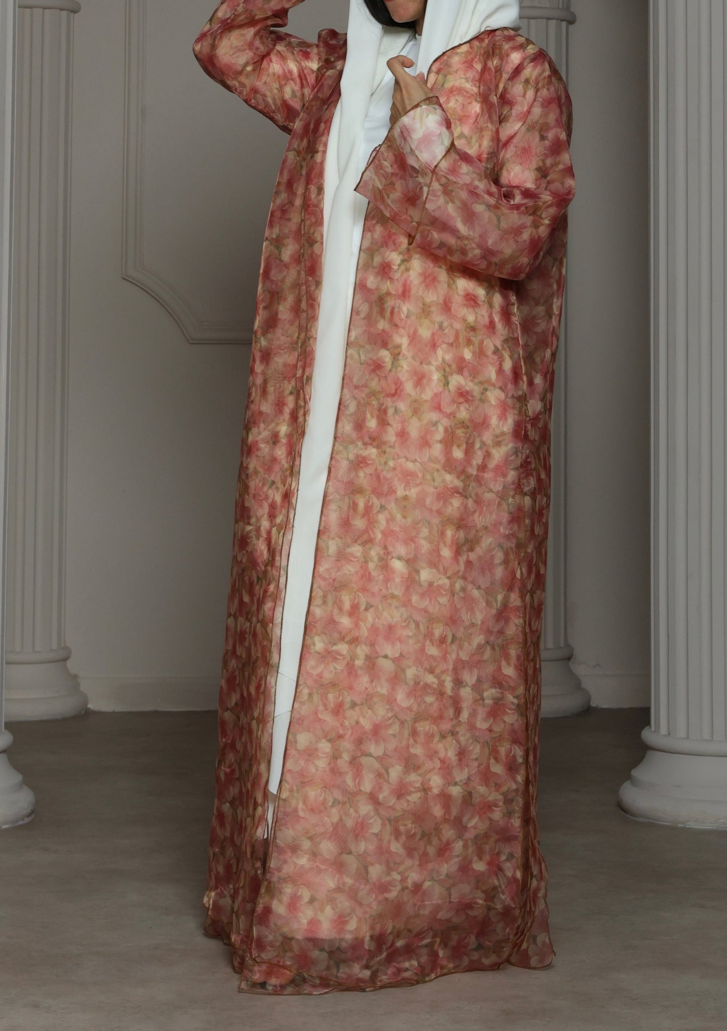 Floral Sheer Peach Abaya