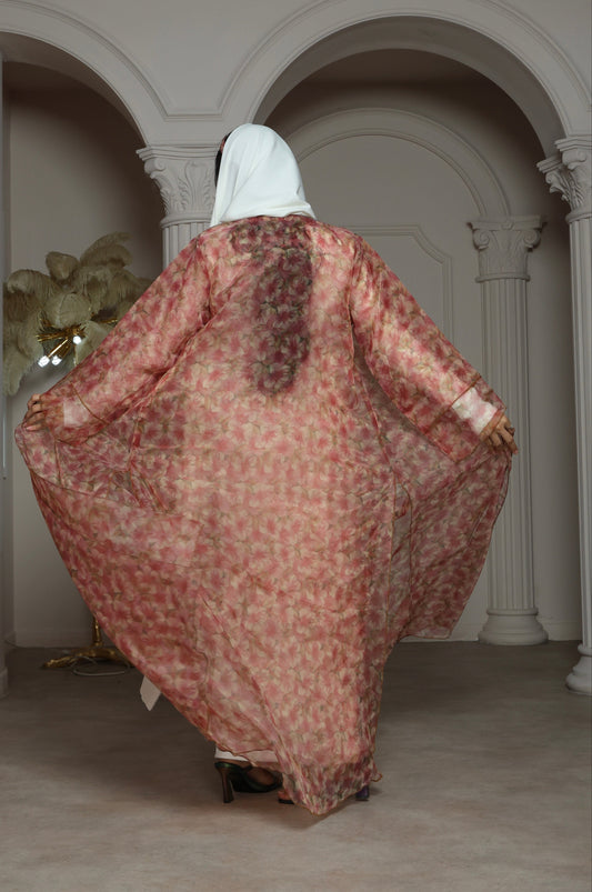 Floral Sheer Peach Abaya