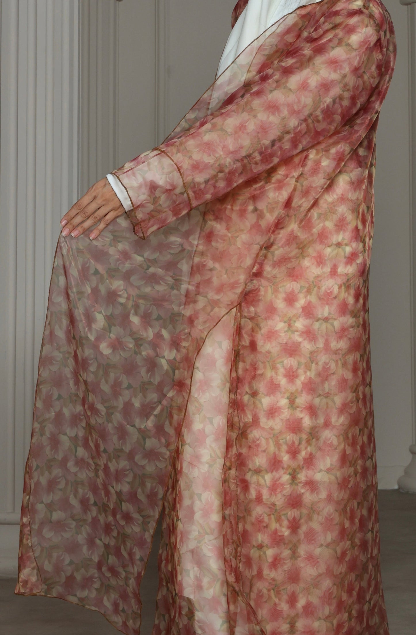Floral Sheer Peach Abaya