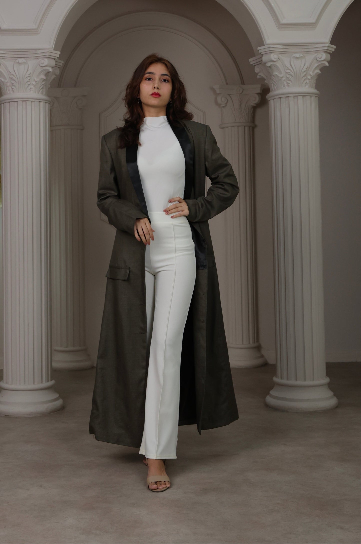 Longline Tailored Coat - Olive Green