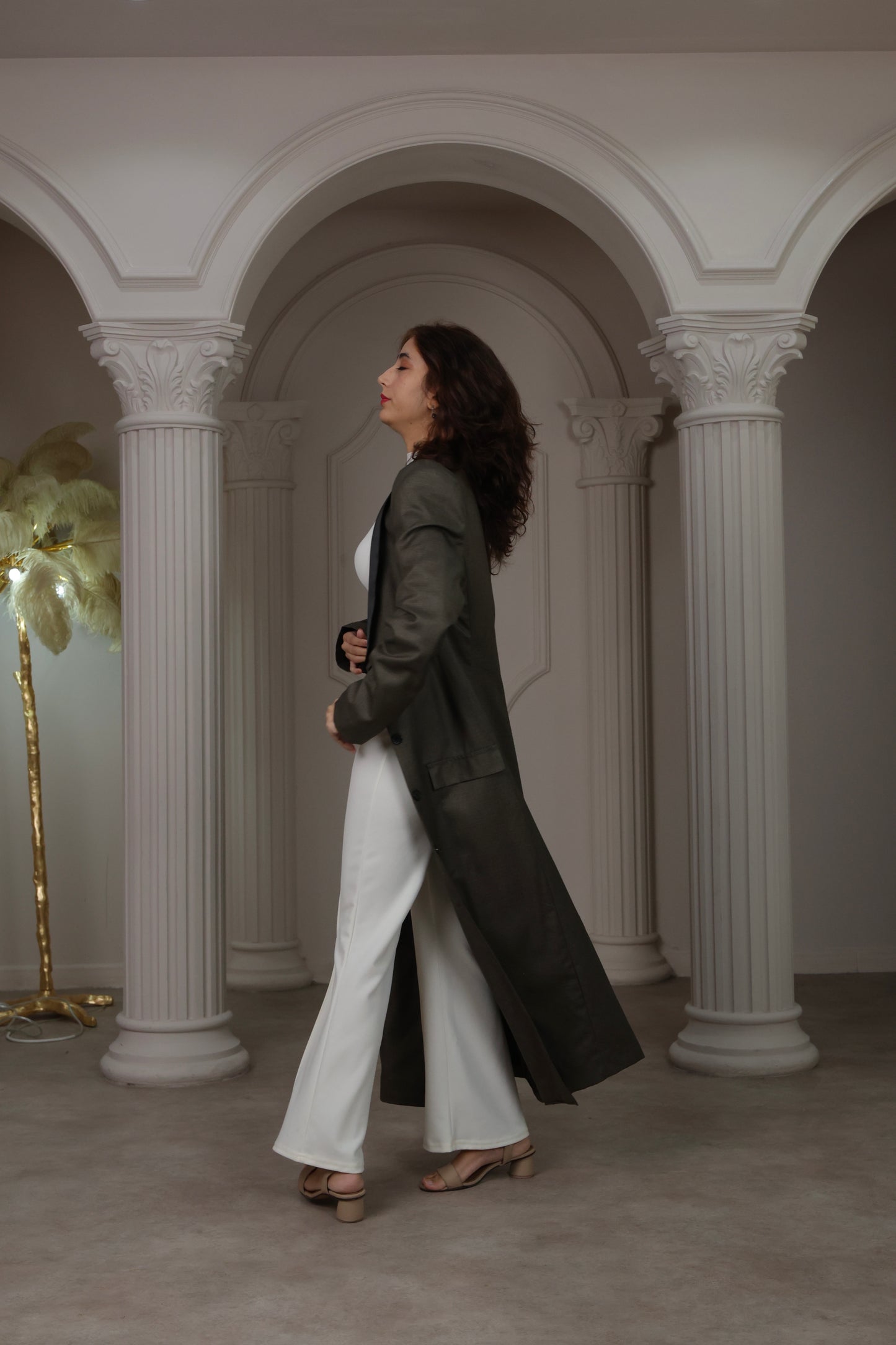 Longline Tailored Coat - Olive Green