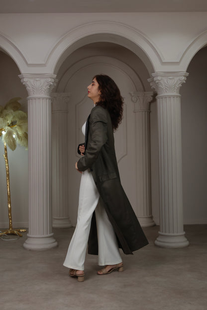 Longline Tailored Coat - Olive Green