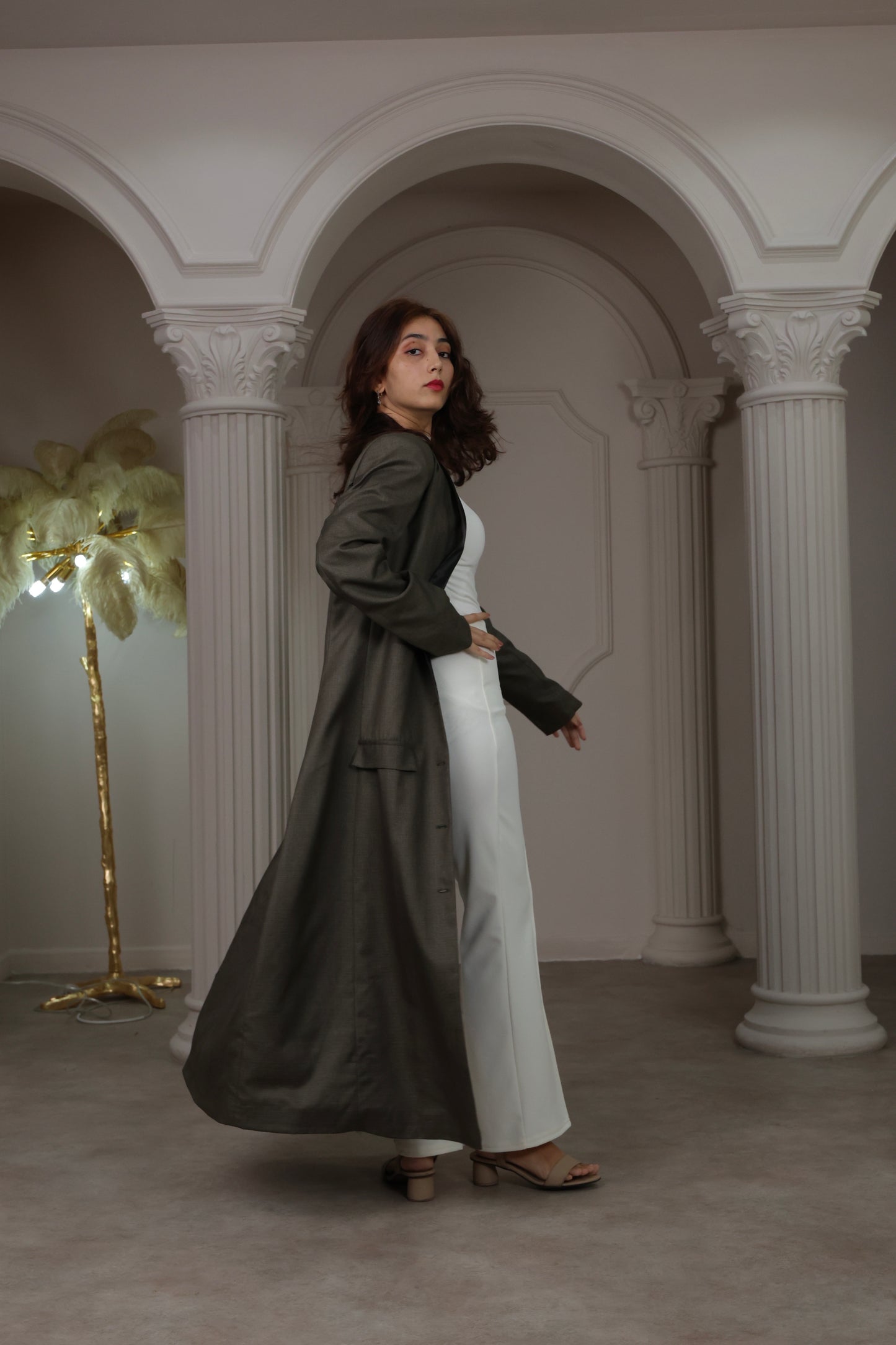Longline Tailored Coat - Olive Green