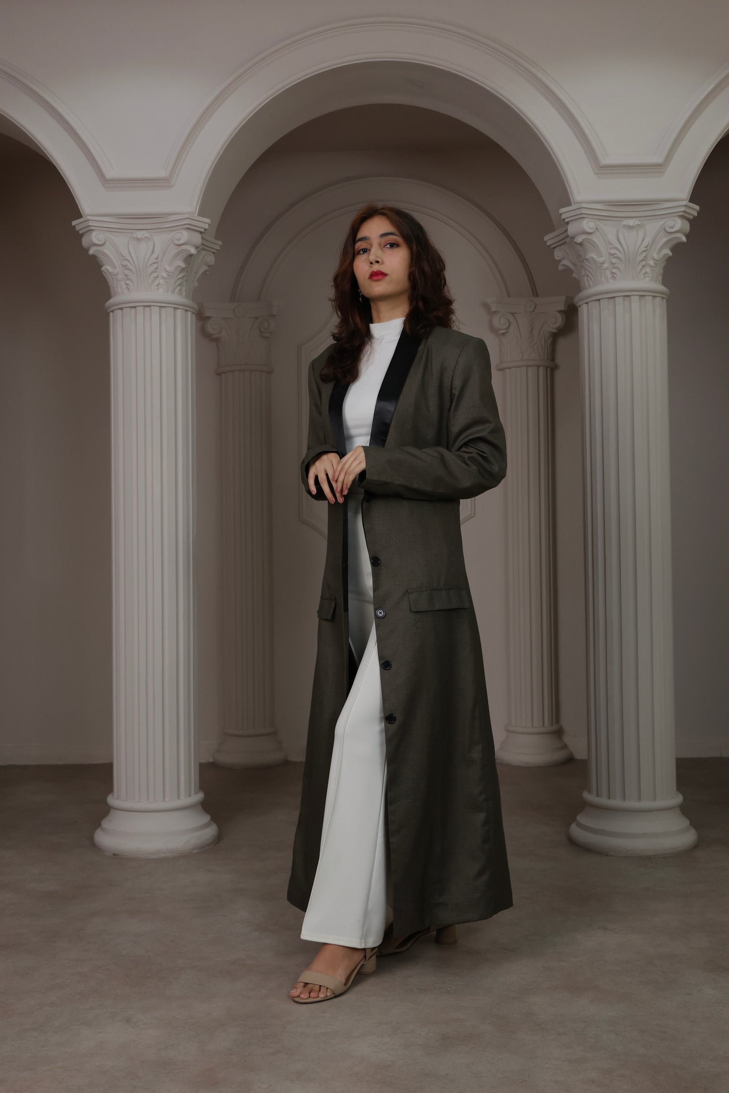 Longline Tailored Coat - Olive Green