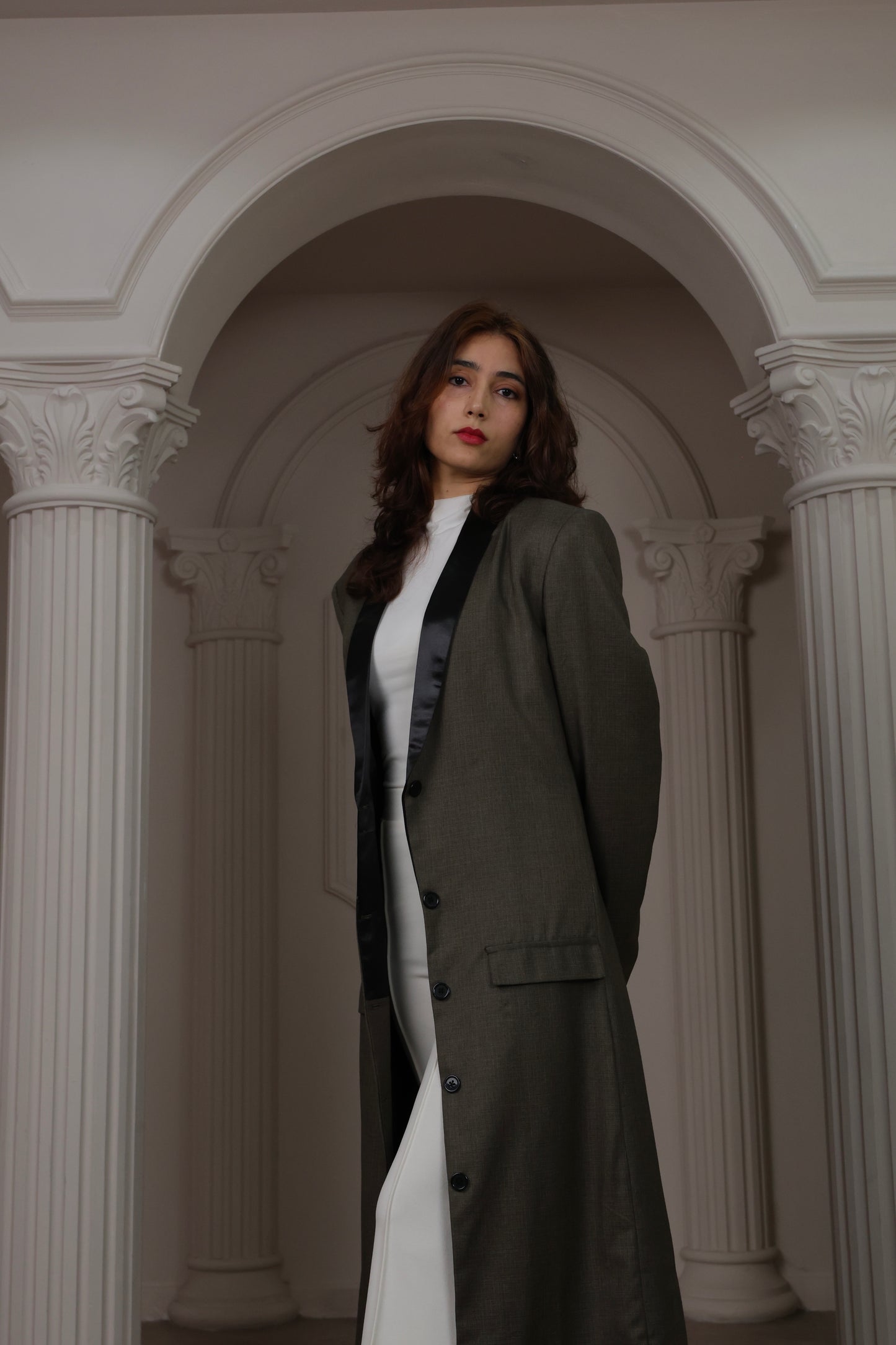 Longline Tailored Coat - Olive Green