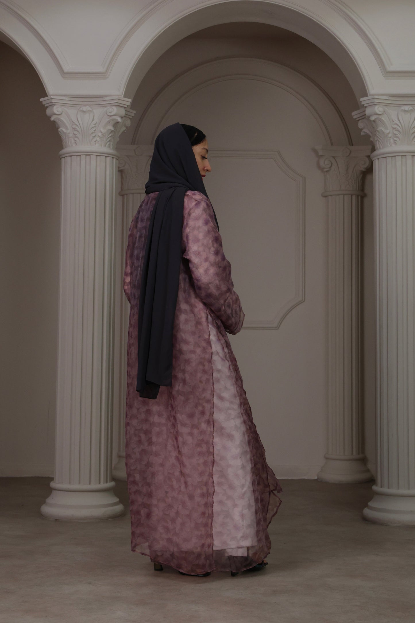 Floral Sheer Purple Abaya