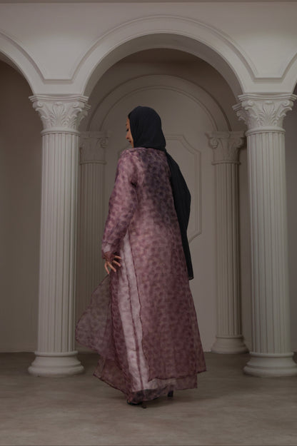 Floral Sheer Purple Abaya