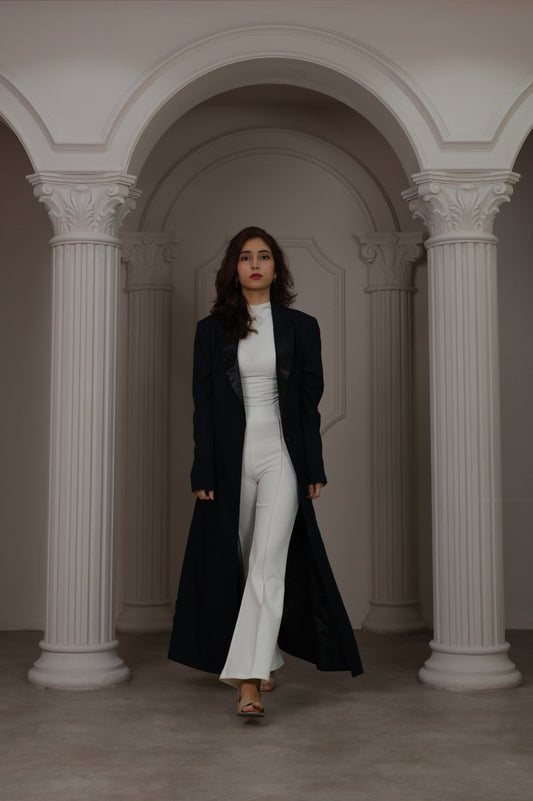 Longline Tailored Coat - Navy Blue