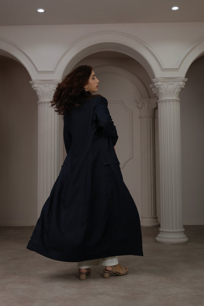 Longline Tailored Coat - Navy Blue