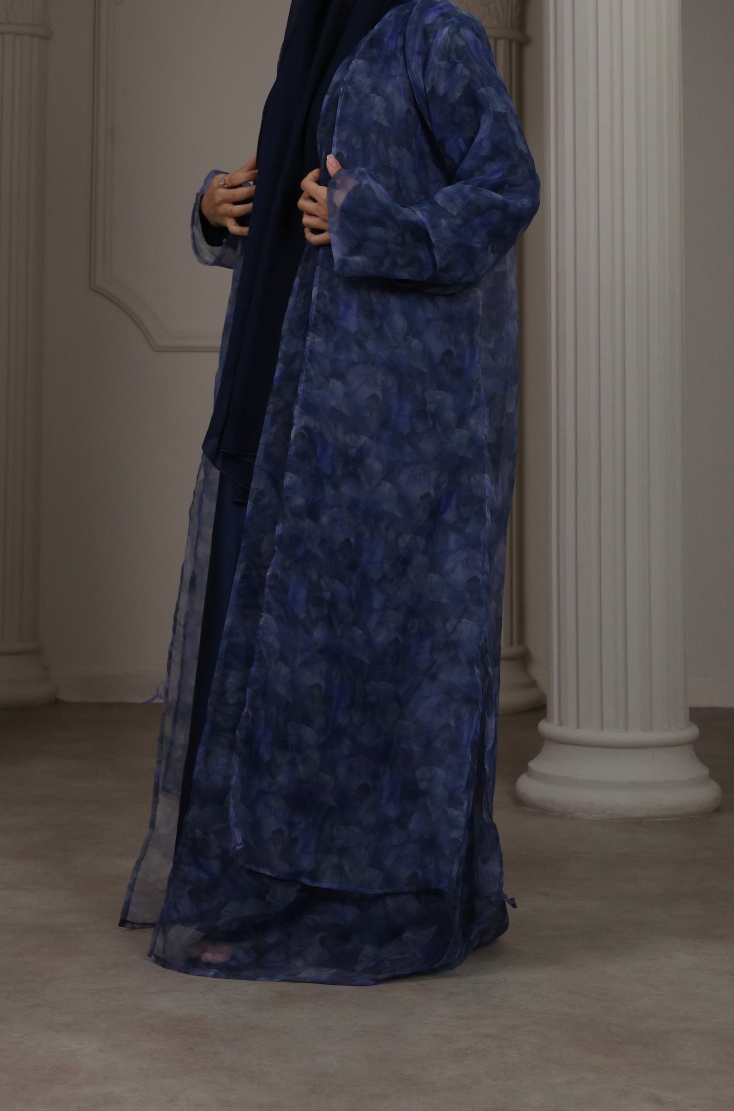 Floral Sheer Blue Abaya