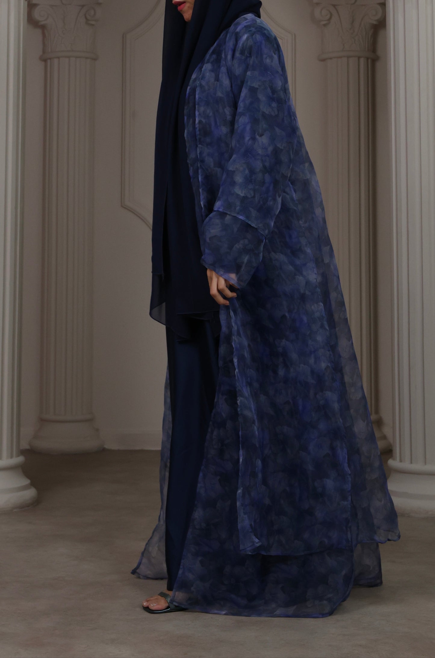 Floral Sheer Blue Abaya