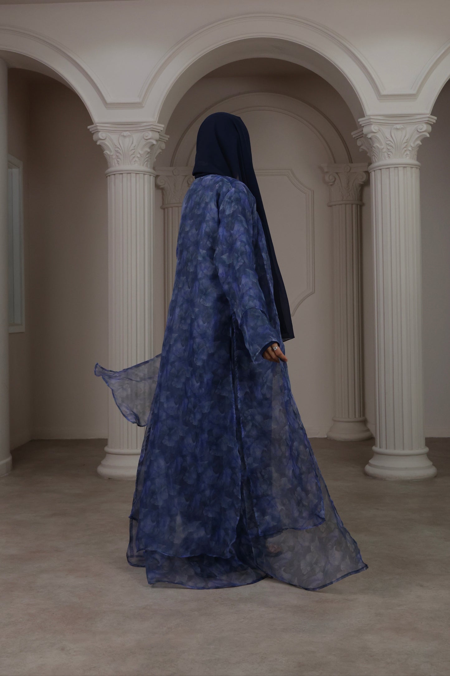 Floral Sheer Blue Abaya